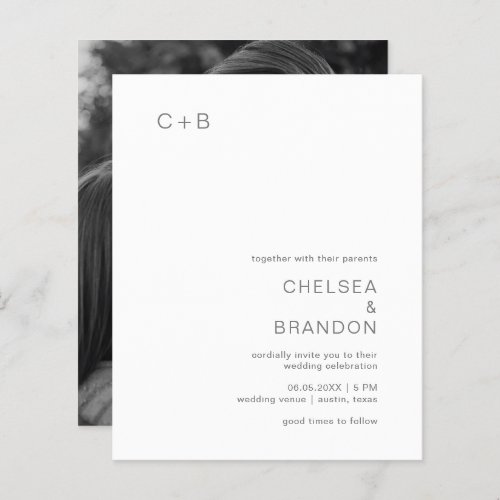 Monogram Gray Photo Budget Wedding Invitation