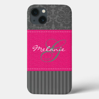Monogram Gray Pink Damask Stripe iPad Air Case