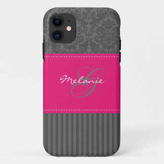 Monogram Gray Pink Damask Stripe iPhone 5 Case