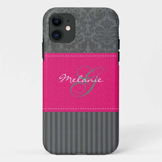 Monogram Gray Pink Damask Stripe iPhone 5 Case (Back)