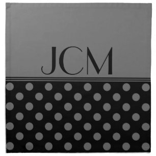 Monogram Gray Polka Dots on Black Napkin