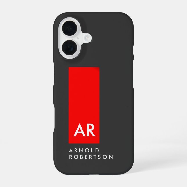Monogram Gray Red Modern Add Replace Name Initials Iphone Case (Back)