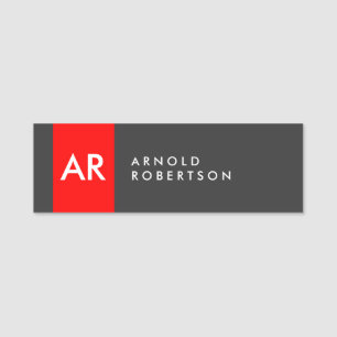 Monogram Gray Red Modern Minimalist Name Tag