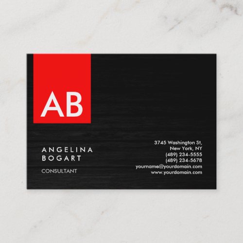 Monogram Gray Red Wood Modern Consultant Business Card