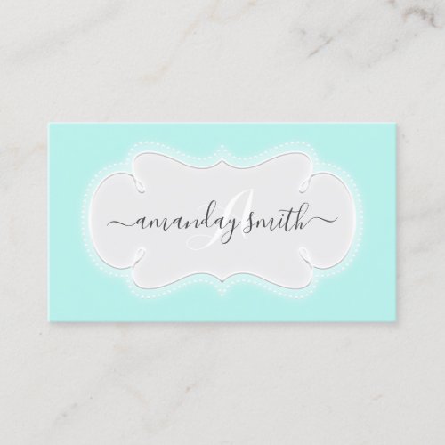 Monogram Gray Royal Blogger Influencer Mint Aqua Business Card