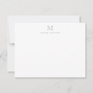 Monogram Gray Silver Simple Classic Elegant Note Card