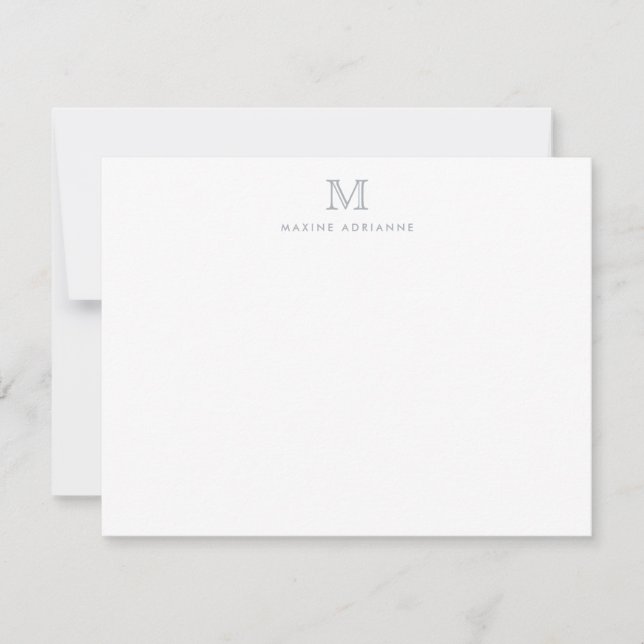 Monogram Gray Silver Simple Classic Elegant Note Card (Front)