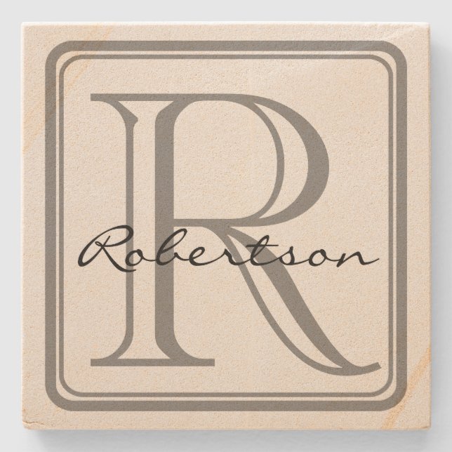 Monogram Gray Square Coaster (Front)
