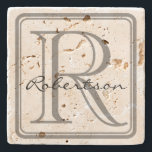Monogram Gray Square Coaster<br><div class="desc">A simple yet classy design with a rounded gray monogram square and room for an initial and last name. If the last name is shorter or longer than example, use customize it to adjust the font size. Original design by Night Owl's Menagerie, 2015.</div>