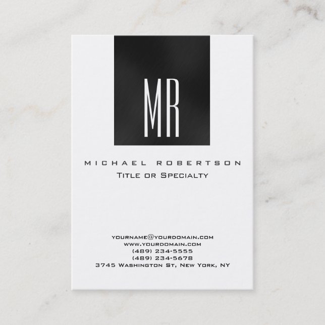 Monogram Gray Stripe White Chubby Business Card (Front)