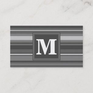 Monogram gray stripes business card