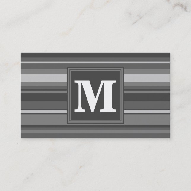 Monogram gray stripes business card (Front)