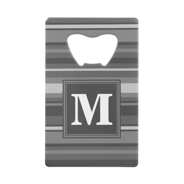 Monogram gray stripes credit card bottle opener (Front)