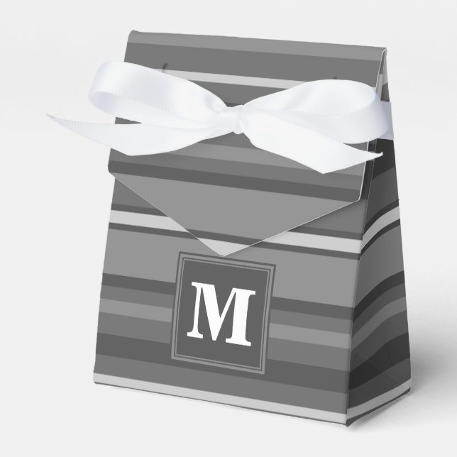 Monogram gray stripes favor boxes (Front Side)