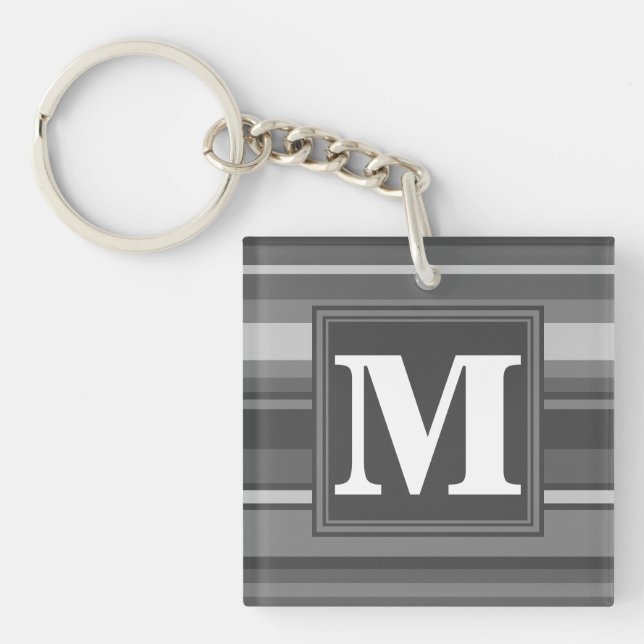 Monogram gray stripes keychain (Front)