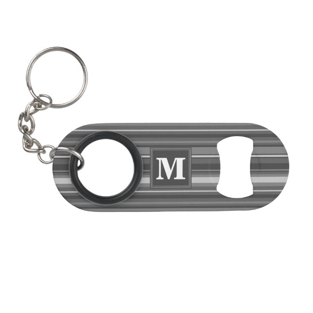 Monogram gray stripes keychain bottle opener (Front (Horizontal))