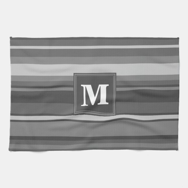 Monogram gray stripes kitchen towel (Horizontal)