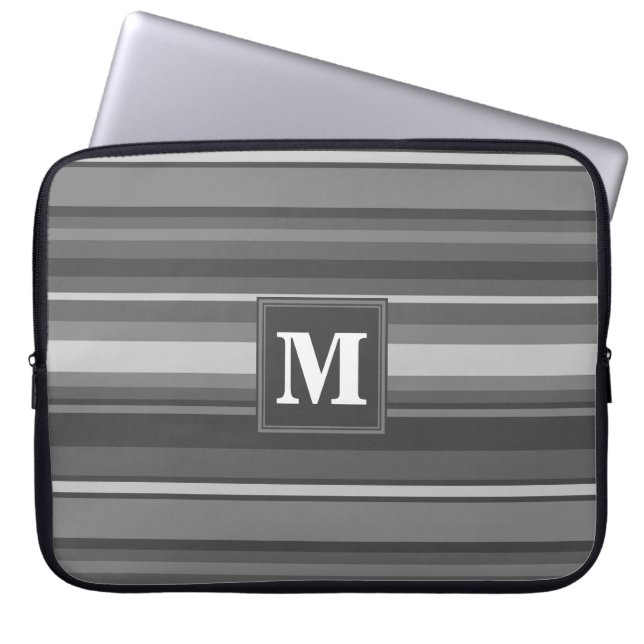 Monogram gray stripes laptop sleeve (Front)