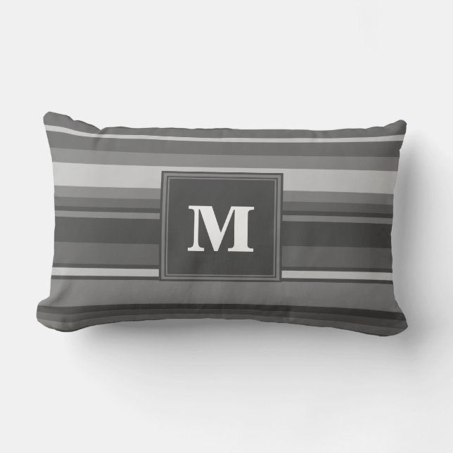 Monogram gray stripes lumbar pillow (Front)
