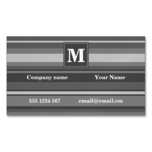 Monogram gray stripes magnetic business card