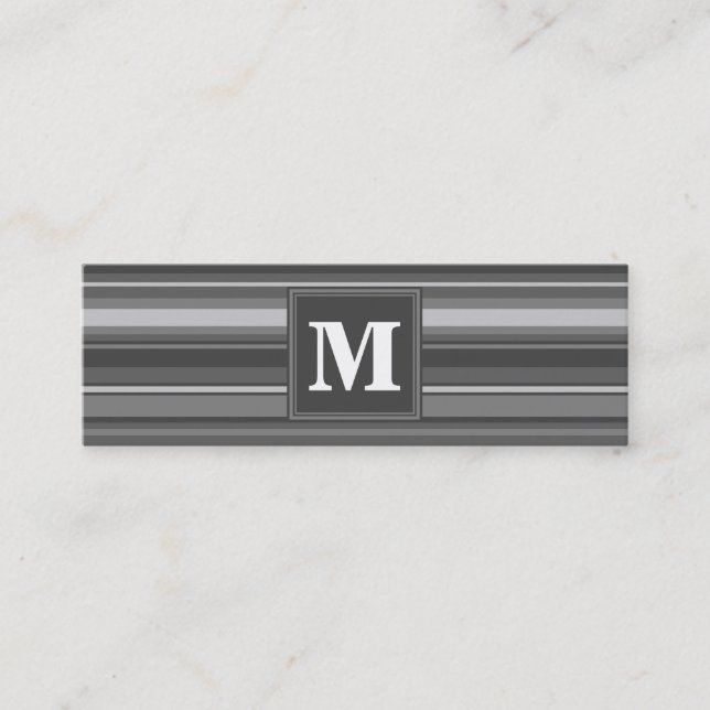 Monogram gray stripes mini business card (Front)