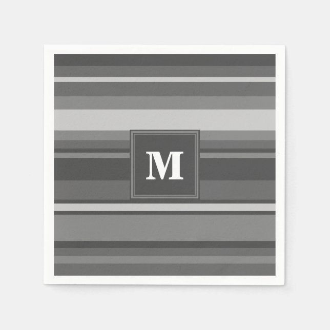 Monogram gray stripes paper napkins (Front)
