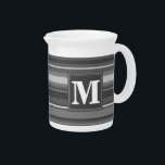 Monogram gray stripes pitcher<br><div class="desc">Irregular horizontal stripes in different shades of gray with a customizable monogram.</div>