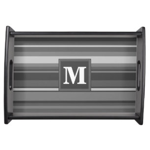 Monogram gray stripes serving tray