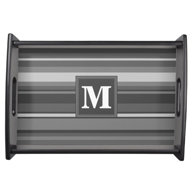 Monogram gray stripes serving tray (Front)