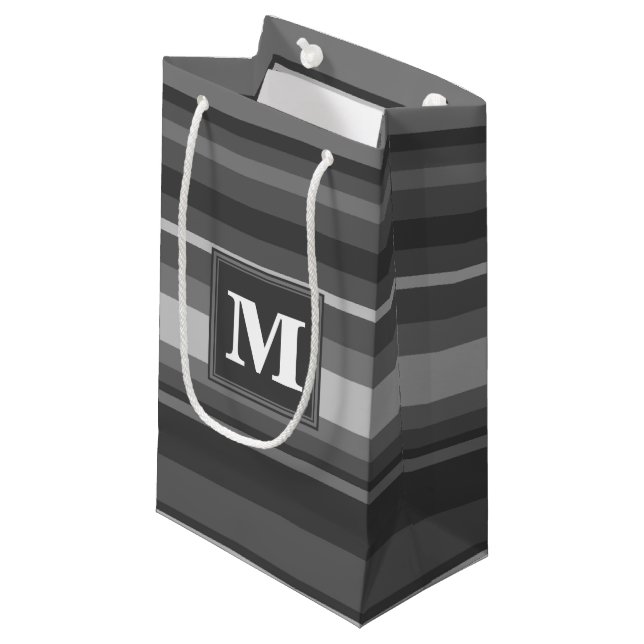 Monogram gray stripes small gift bag (Front Angled)