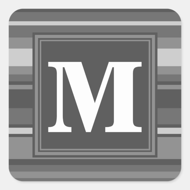 Monogram gray stripes square sticker (Front)