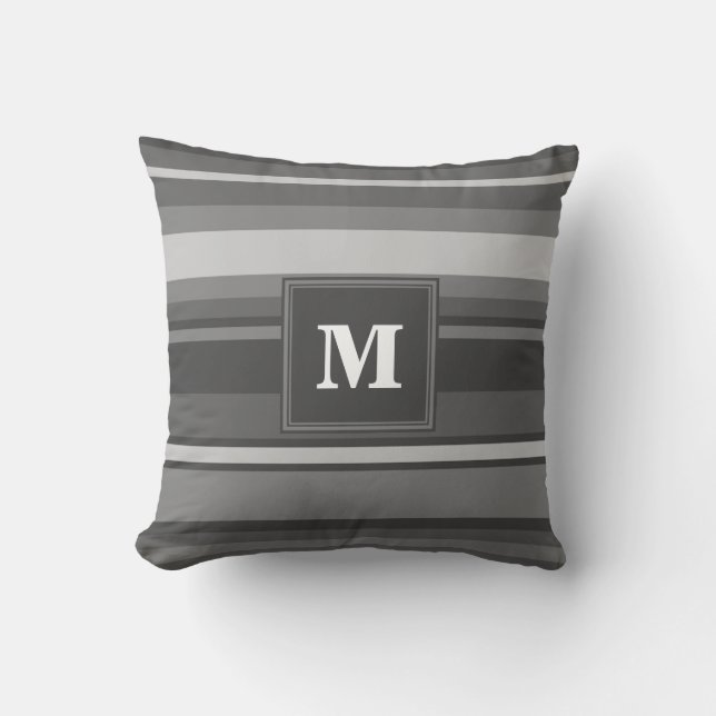 Monogram gray stripes throw pillow (Front)