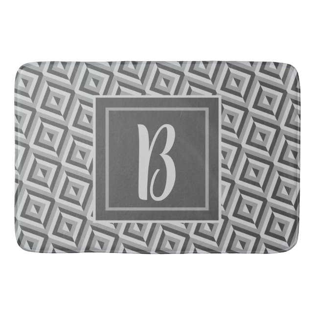 Monogram Gray Three-Tone Diamond Pattern Bath Mat (Front)