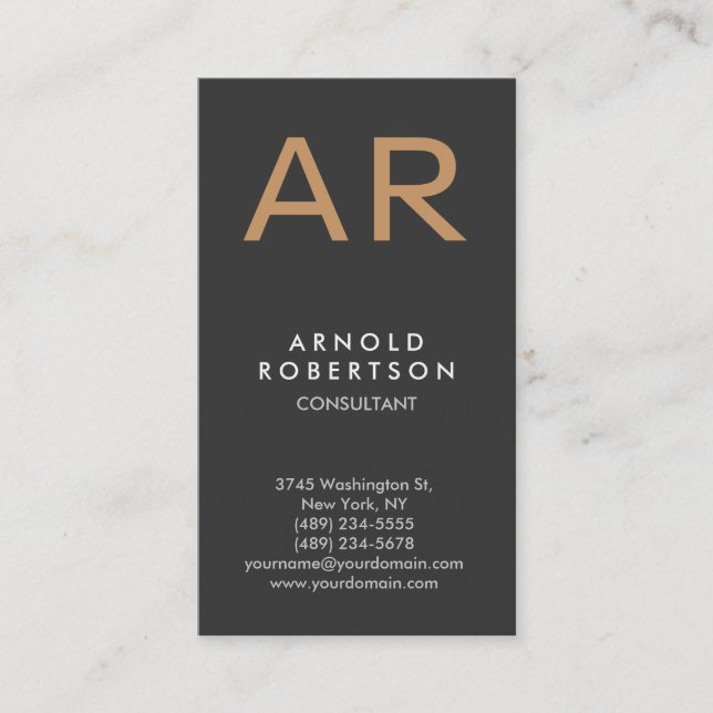 Monogram Gray Trendy Consultant Business Card (Front)