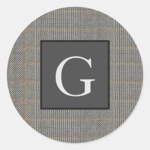 Monogram Gray Tweed Groomsman Bestman Wedding Gift Classic Round Sticker