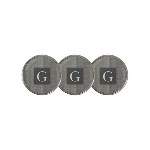 Monogram Gray Tweed Groomsman Bestman Wedding Gift Golf Ball Marker