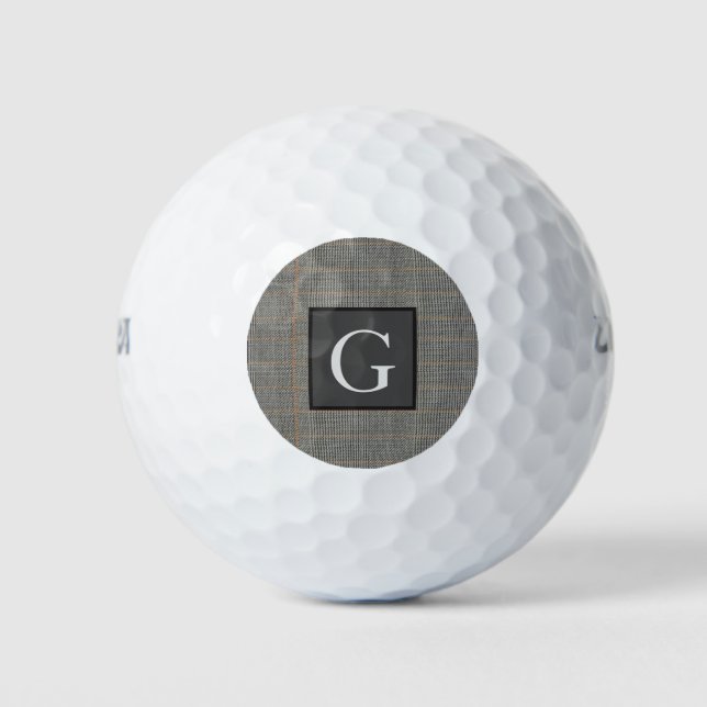 Monogram Gray Tweed Groomsman Bestman Wedding Gift Golf Balls (Front)