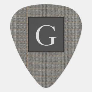Monogram Gray Tweed Groomsman Bestman Wedding Gift Guitar Pick