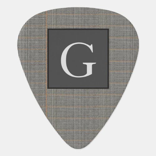 Monogram Gray Tweed Groomsman Bestman Wedding Gift Guitar Pick