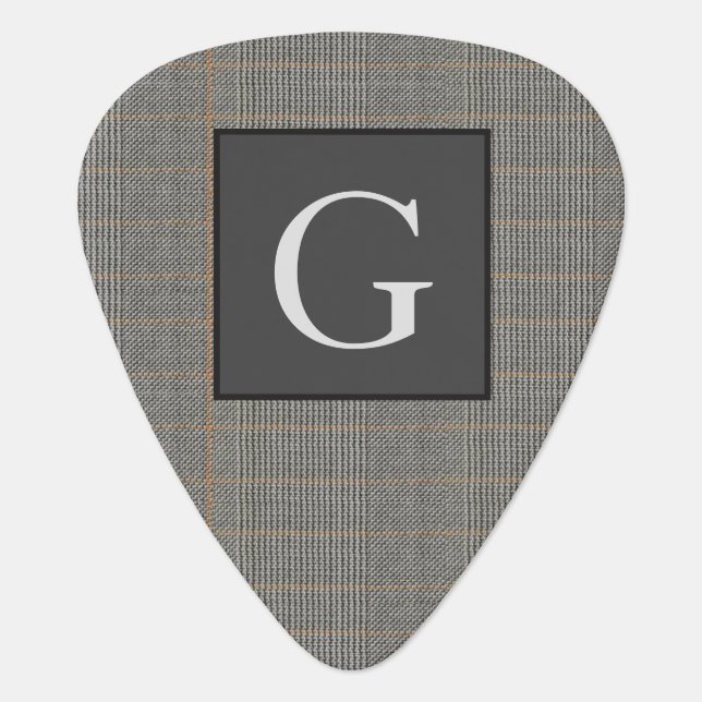 Monogram Gray Tweed Groomsman Bestman Wedding Gift Guitar Pick (Front)