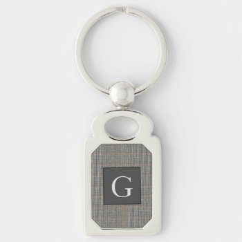 Monogram Gray Tweed Groomsman Bestman Wedding Gift Keychain by BridalPartyGifts at Zazzle