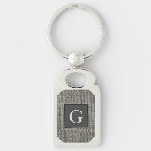 Monogram Gray Tweed Groomsman Bestman Wedding Gift Keychain