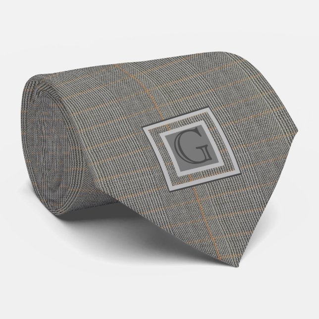 Monogram Gray Tweed Groomsman Bestman Wedding Gift Neck Tie (Rolled)