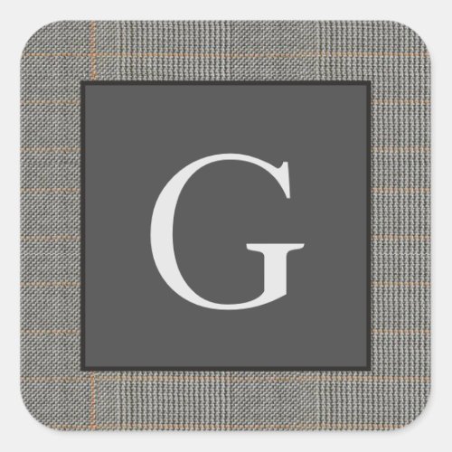 Monogram Gray Tweed Groomsman Bestman Wedding Gift Square Sticker