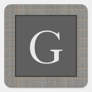 Monogram Gray Tweed Groomsman Bestman Wedding Gift Square Sticker