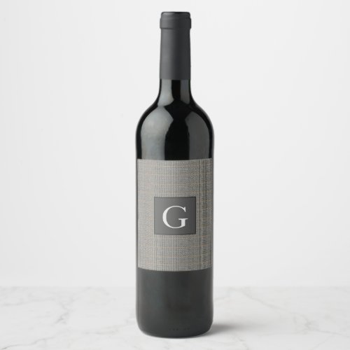 Monogram Gray Tweed Groomsman Bestman Wedding Gift Wine Label
