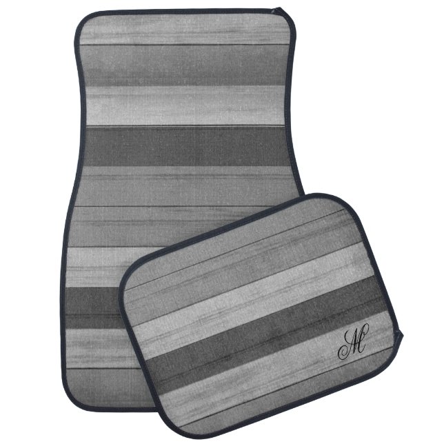 Monogram Gray Weathered Wood Car Floor Mat (Set)