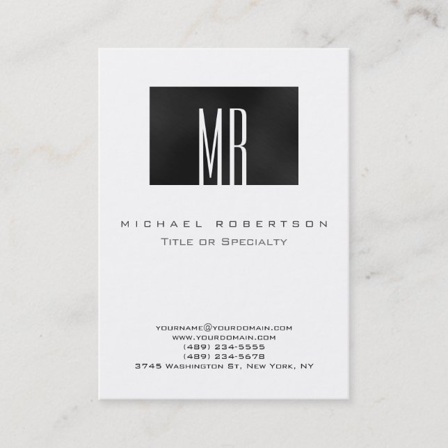 Monogram Gray White Chubby Business Card (Front)