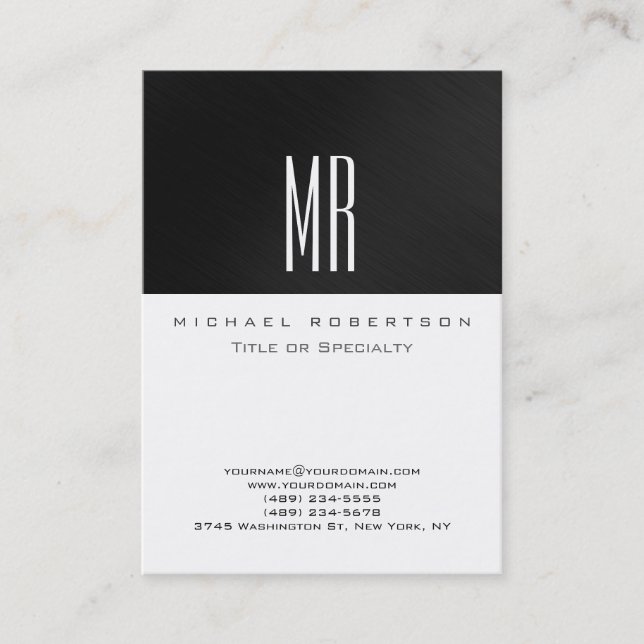Monogram Gray White Color Chubby Business Card (Front)