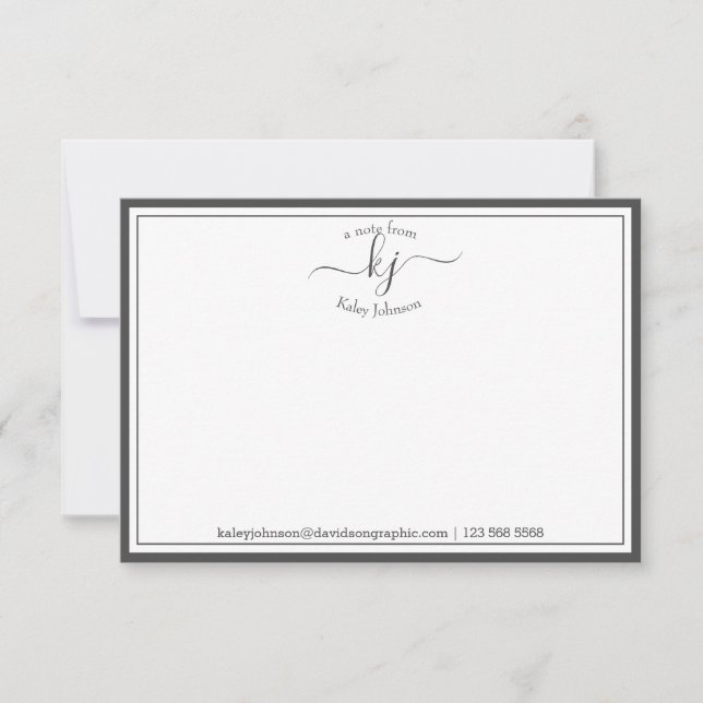 Monogram Gray White From The Desk Of Note Card (Front)